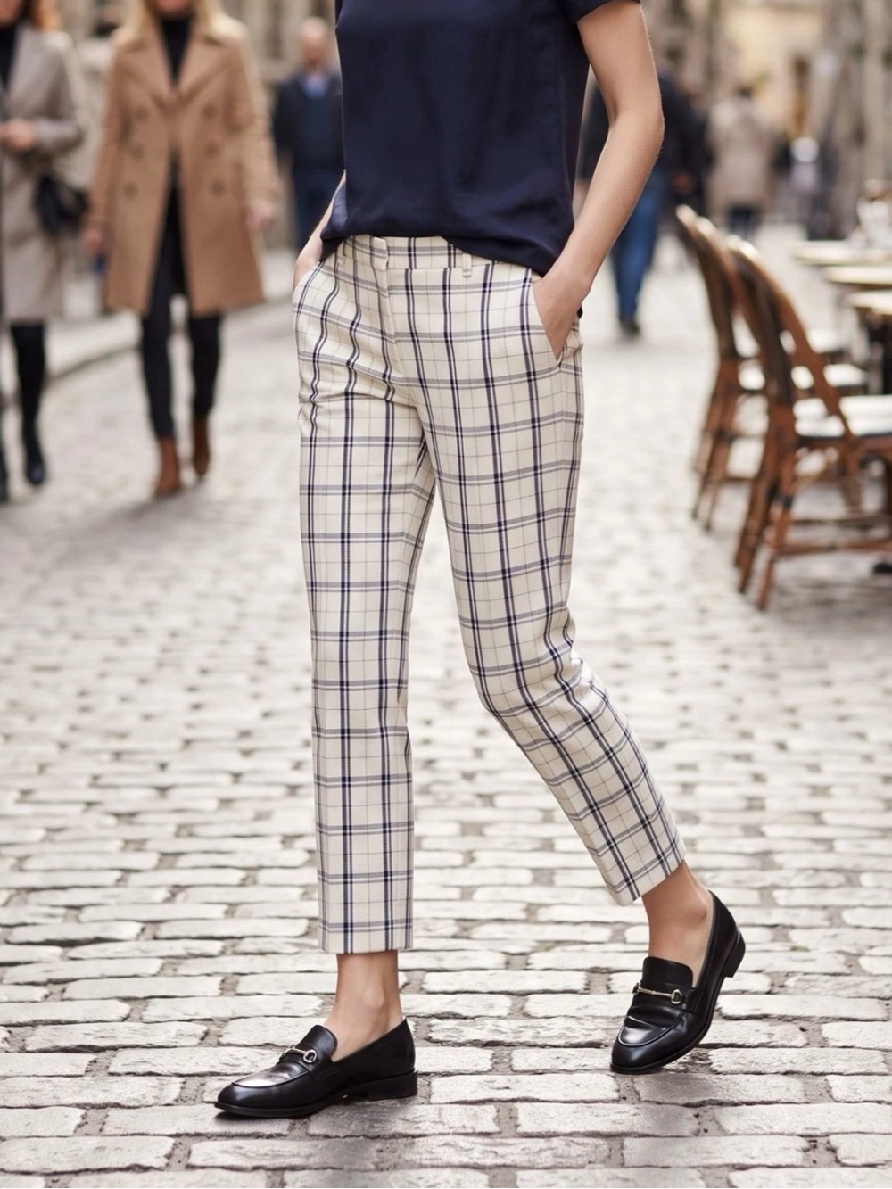 Theory Treeca 2 Mix Check Stretch Wool Trousers Size 6